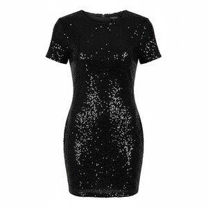 Topshop Black Sequin Short Sleeve Mini Dress Size 6 EUC Back Zip